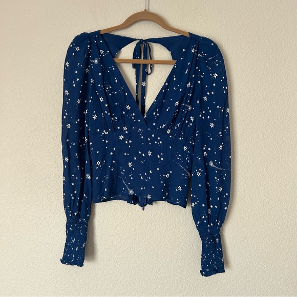 Reformation Blue Star Print Blouse - Picture 3 of 6